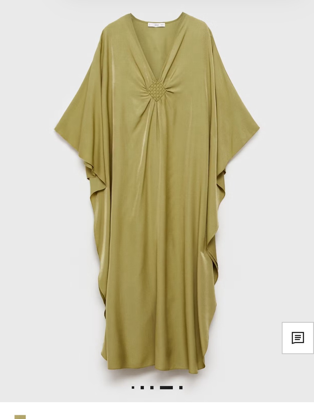 Mango Olive Green Midi Dress with V-Neck and Knot Detail - Picture 3 of 5